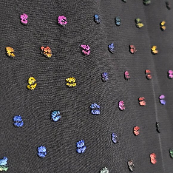 Trina Turk XL Black Rainbow Clip Dot Polkadot Tunic Top Sheer‎ Slit Bell Sleeve - Picture 7 of 15